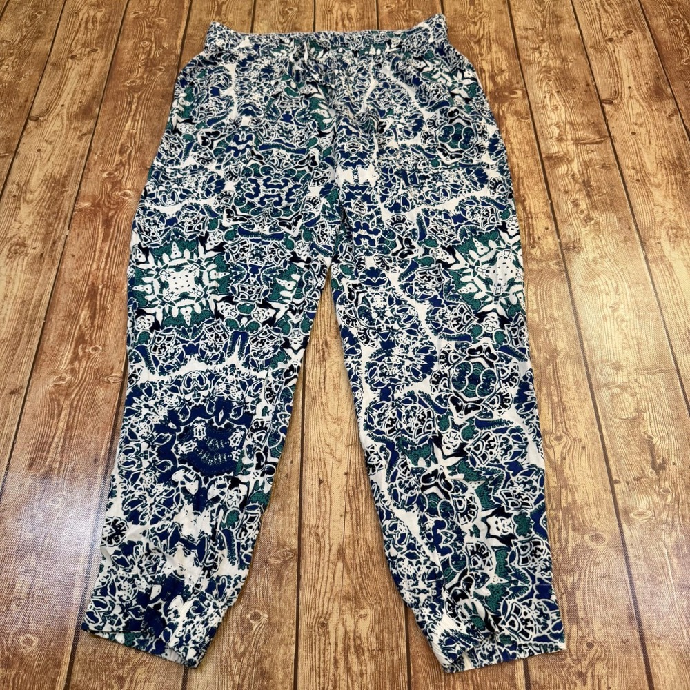 Hinge Geometric Print Jogger Pants Womens Small Blue Elastic Waist Rayon